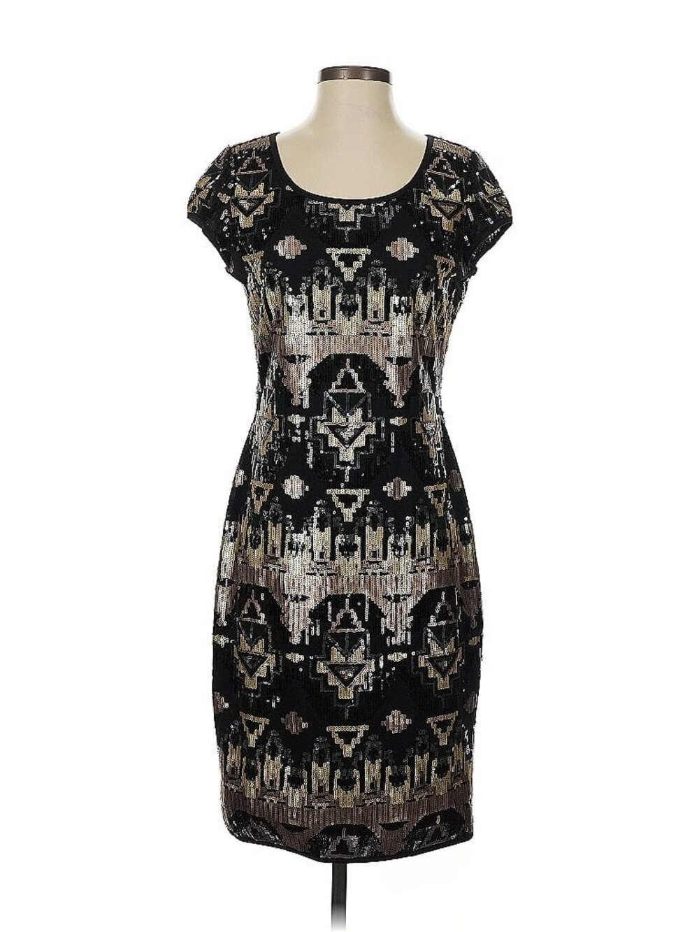 Black & Gold all over sequins Aztec dress, Size 6 US Joseph Ribkoff